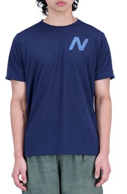 New Balance Impact Run ICEx Recycled Polyester Blend T-Shirt in Navy Multi