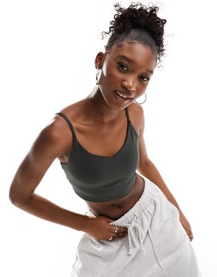 New Balance Linear Heritage bralet in forest green-Gray
