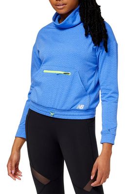 New Balance NB Heat Grid Cowl Neck Pullover in Bright Lapis Heather
