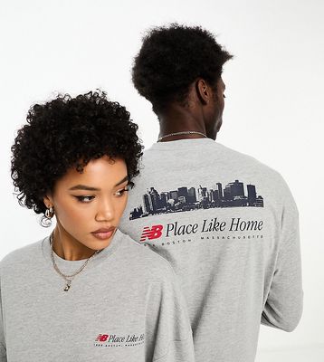 New Balance NB Place Like Home oversized unisex long sleeve t-shirt in gray heather and navy - Exclusive to ASOS