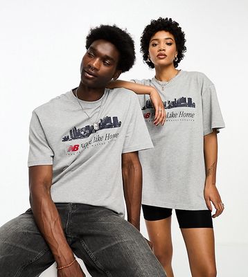 New Balance NB Place Like Home oversized unisex t-shirt in gray heather and navy - Exclusive to ASOS