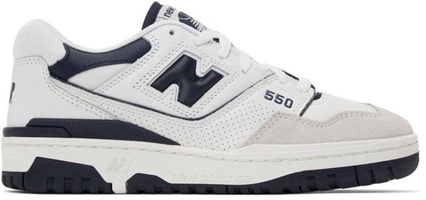 New Balance White & Navy BB550 Sneakers