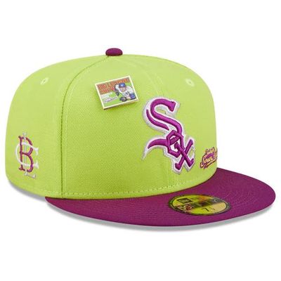 New Era x Big League Chew Men's New Era Green/Purple Chicago White Sox MLB x Big League Chew Swingin' Sour Apple Flavor Pack 59FIFTY Fitted Hat at