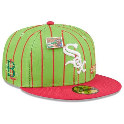 New Era x Big League Chew Men's New Era Pink/Green Chicago White Sox MLB x Big League Chew Wild Pitch Watermelon Flavor Pack 59FIFTY Fitted Hat at