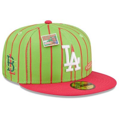 New Era x Big League Chew Men's New Era Pink/Green Los Angeles Dodgers MLB x Big League Chew Wild Pitch Watermelon Flavor Pack 59FIFTY Fitted Hat at