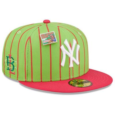 New Era x Big League Chew Men's New Era Pink/Green New York Yankees MLB x Big League Chew Wild Pitch Watermelon Flavor Pack 59FIFTY Fitted Hat at