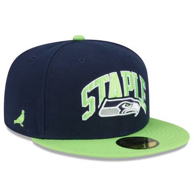 New Era x Staple Men's New Era Navy/Neon Green Seattle Seahawks NFL x Staple Collection 59FIFTY Fitted Hat