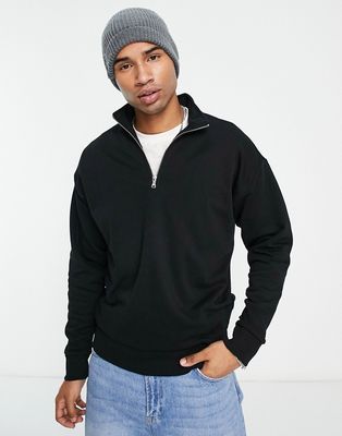 New Look 1/4 zip funnel neck sweatshirt in black