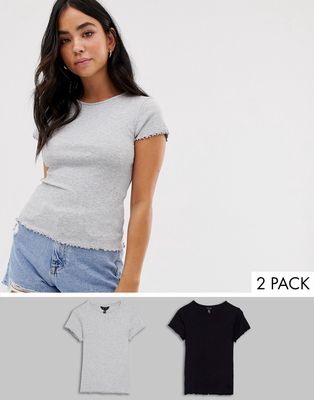 New Look 2-pack crop ribbed T-shirts in black and gray-Multi