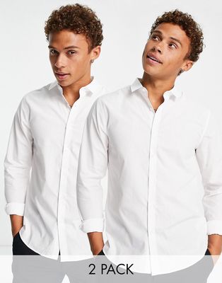 New Look 2-pack long sleeve poplin shirts in white