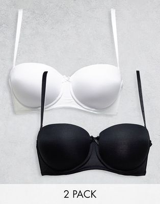New Look 2 pack multiway strapless bra in black and white