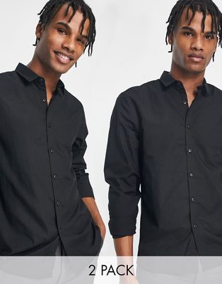 New Look 2 pack poplin long sleeved shirts in black-Multi