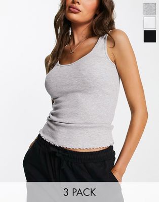New Look 3-pack crew neck tank tops in black, white and gray-Multi