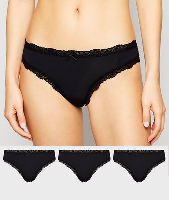 New Look 3-pack lace thongs in black