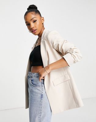 New Look boyfriend blazer in stone-Neutral