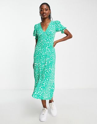 New Look button down midi tea dress in green pattern