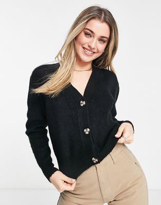 New Look button front knit cardigan in black