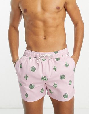 New Look cactus swim shorts in pink