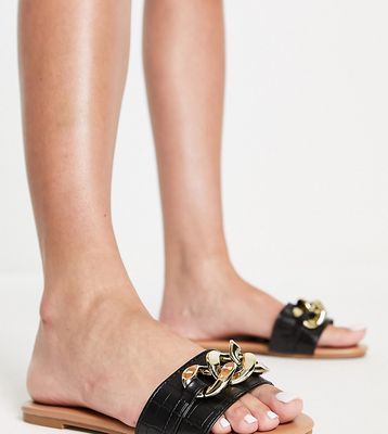New Look chain detail flat sandals in black