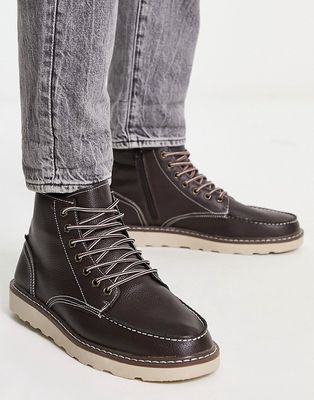 New Look chunky kick boots in dark brown