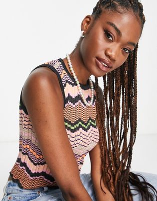 New Look crochet tank top in black stripe