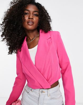 New Look cropped blazer in bright pink