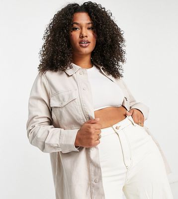 New Look Curve cotton shacket in stone-Neutral