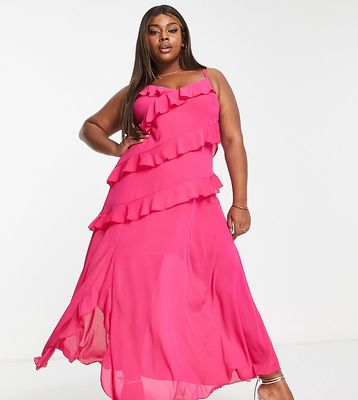 New Look Curve ruffle maxi dress in bright pink