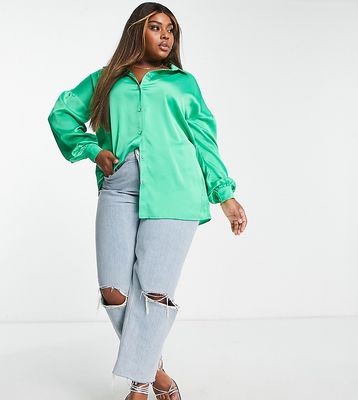 New Look Curve satin shirt in green