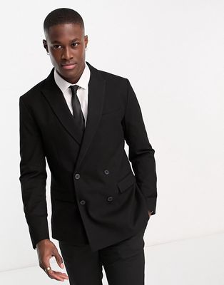 New Look double breasted slim suit jacket in black