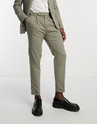 New Look double pleat front smart pants in khaki-Green