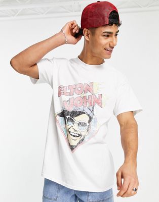 New Look Elton John print t-shirt in white
