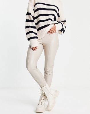New Look faux leather pant leggings in cream-White