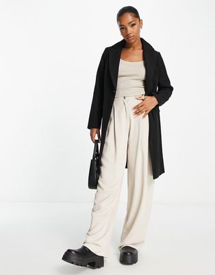 New Look formal lined button front coat in black