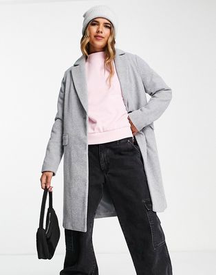 New Look formal lined button front coat in gray
