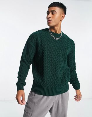 New Look heavy cable knit sweater in dark green