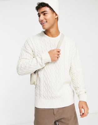 New Look heavy cable knit sweater in off white