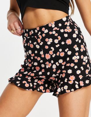 New Look high waist ruffle shorts in orange floral