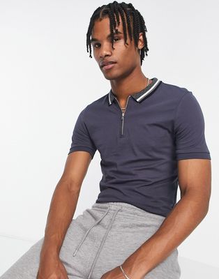 New Look jacquard collar polo shirt in dark gray