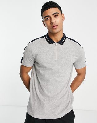 New Look jersey blocked polo in mid gray