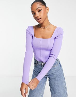 New Look knit corset long sleeved top in lilac-Purple