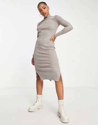 New Look knit ribbed dress in mink-Pink