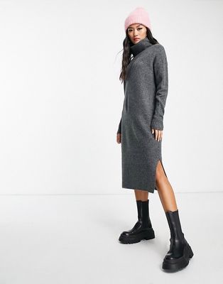 New Look knit turtleneck midi dress in charcoal gray