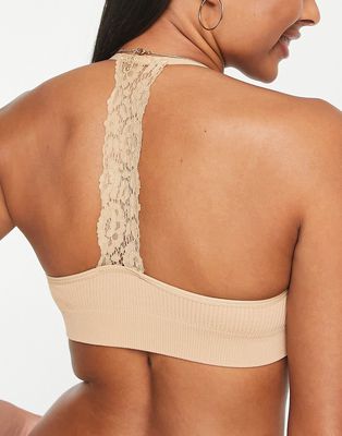 New Look lace back seamless bra in tan-Neutral
