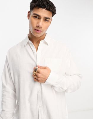 New Look long sleeve linen blend shirt in white