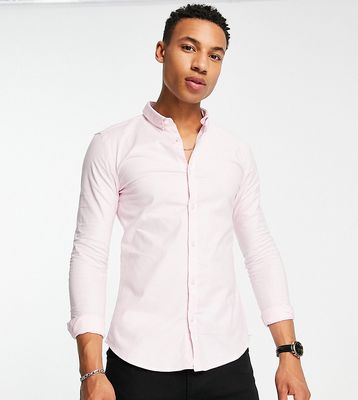 New Look long sleeve muscle fit oxford shirt in pink