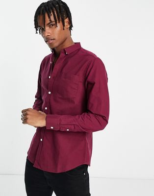 New Look long sleeve oxford shirt in burgundy-Red