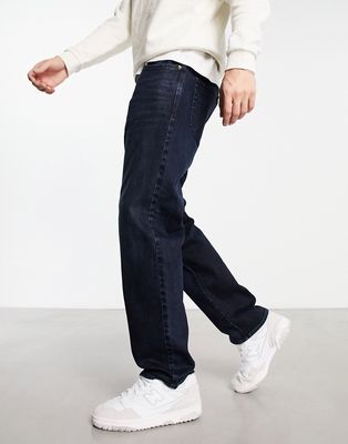 New Look loose straight jeans in dark wash indigo-Blue