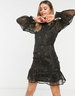 New Look metallic floral mini dress in black