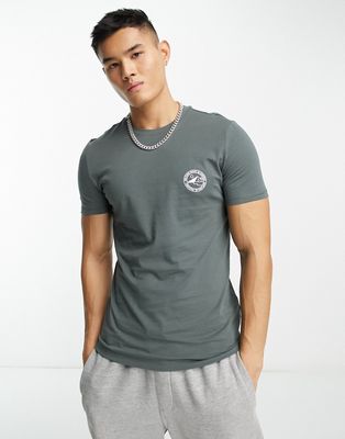 New Look muscle fit chest print t-shirt in khaki-Green